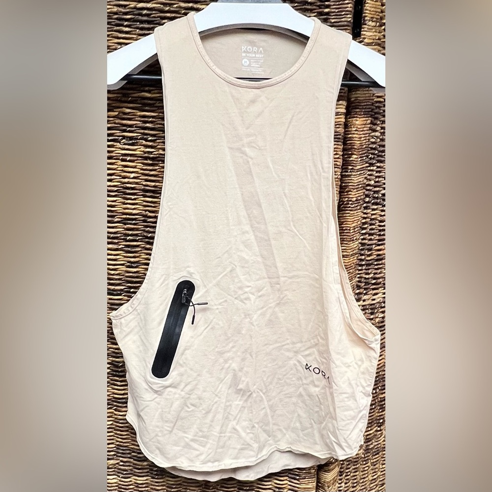 Kora Cream Men’s  Sleeveless Muscle Top with Zipper-‎ Size Medium